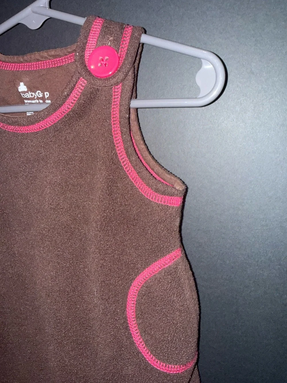 GAP Fleece Brown Tank with Pink Trim and Button Shoulder Details